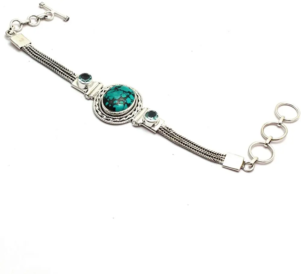 

Браслет из серебра 925 пробы с бирюзой и голубым топазом Mohave, 19,5 см, GRP0370