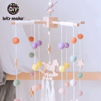 lets make baby mobile wool felt balls wooden trojan baby shower nursery decor hanging pom pom garland crib hanging bed bells