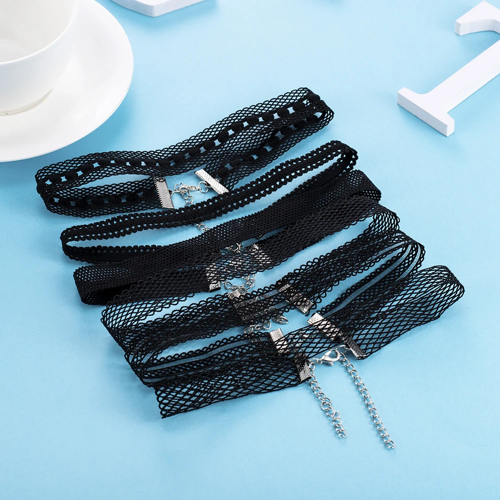 Женское кожаное ожерелье-чокер с кружевом и бархатной полоской | Украшения