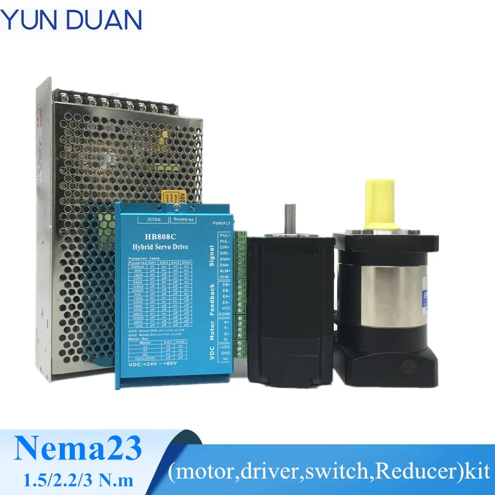 

CNC stepping motor Nema 23 planetary gearbox with driver,power supply kit 1.5/2.2/3 N.m stepper motor Ratio4,5,7,10 reducer