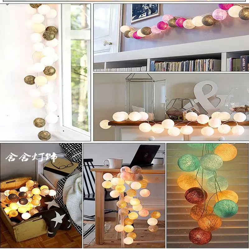 Светодиодная светильник рлянда с хлопковыми шариками уличная гирлянда для