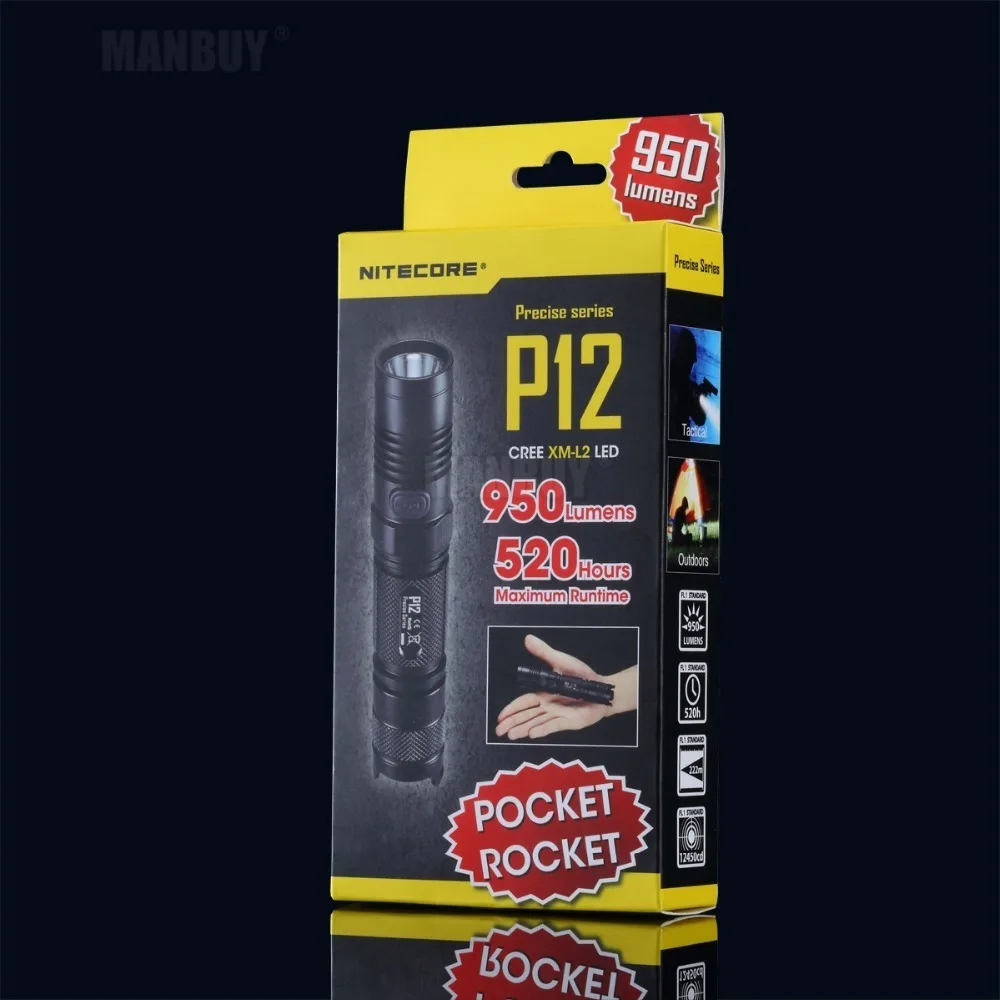 20% скидка NITECORE P12 тактический фонарик Cree XM-L2 U2 светодиодный 1000 LMs 18650 карманный для