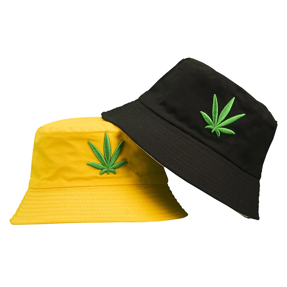 Шляпа ведро женская шляпа от солнца мужская с вышитым листом летняя зеленая для