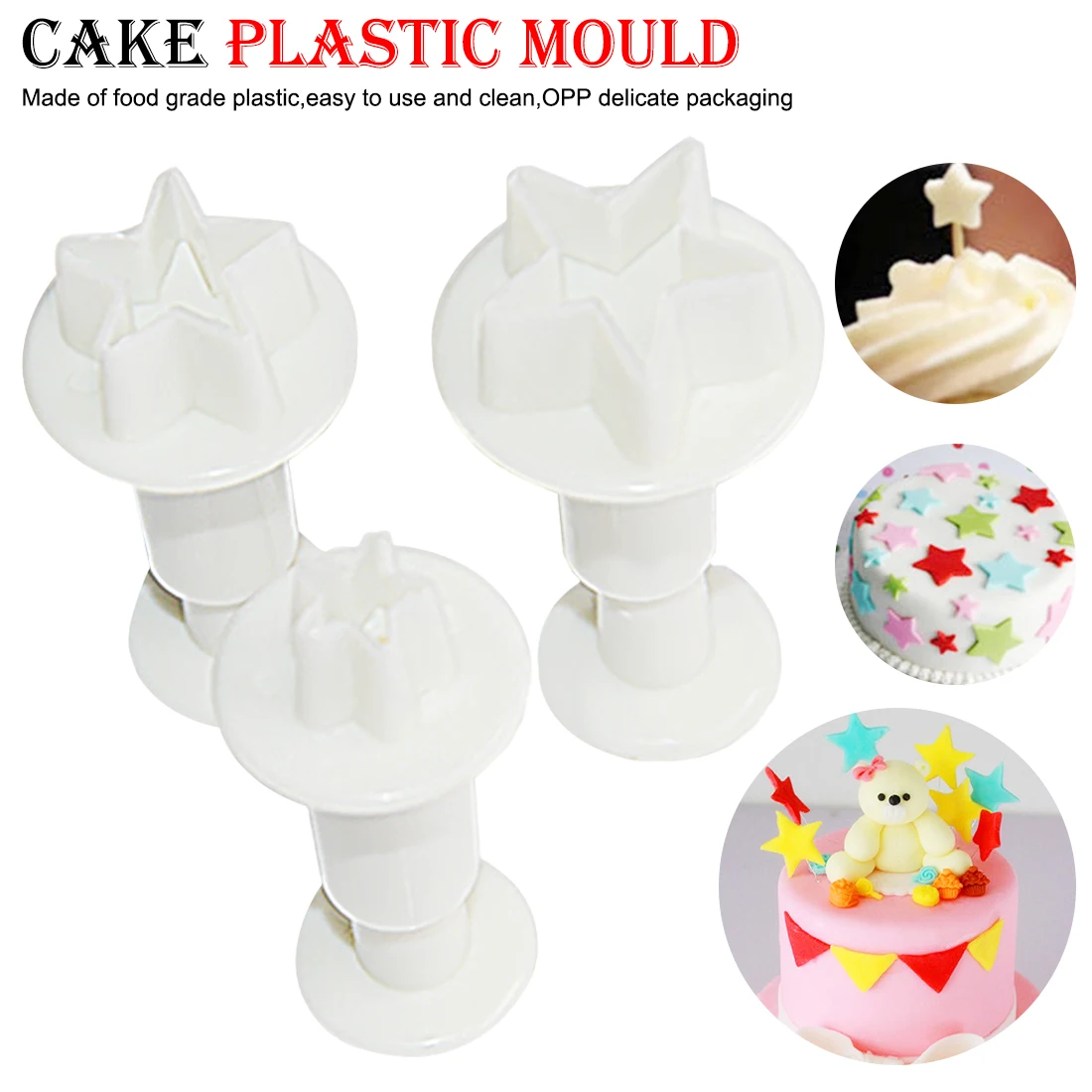 Резак для печенья форма мастики торта 3 шт. пластиковая звезда сердца