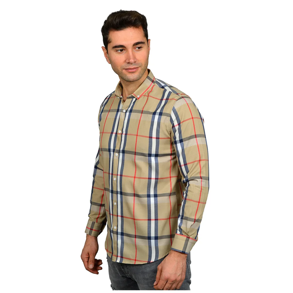 

2021 New Summer Men's Long Sleeve Shirt Plaid Beige Black Colors New Season Cotton Daily Wear Slim Fit t shirts men