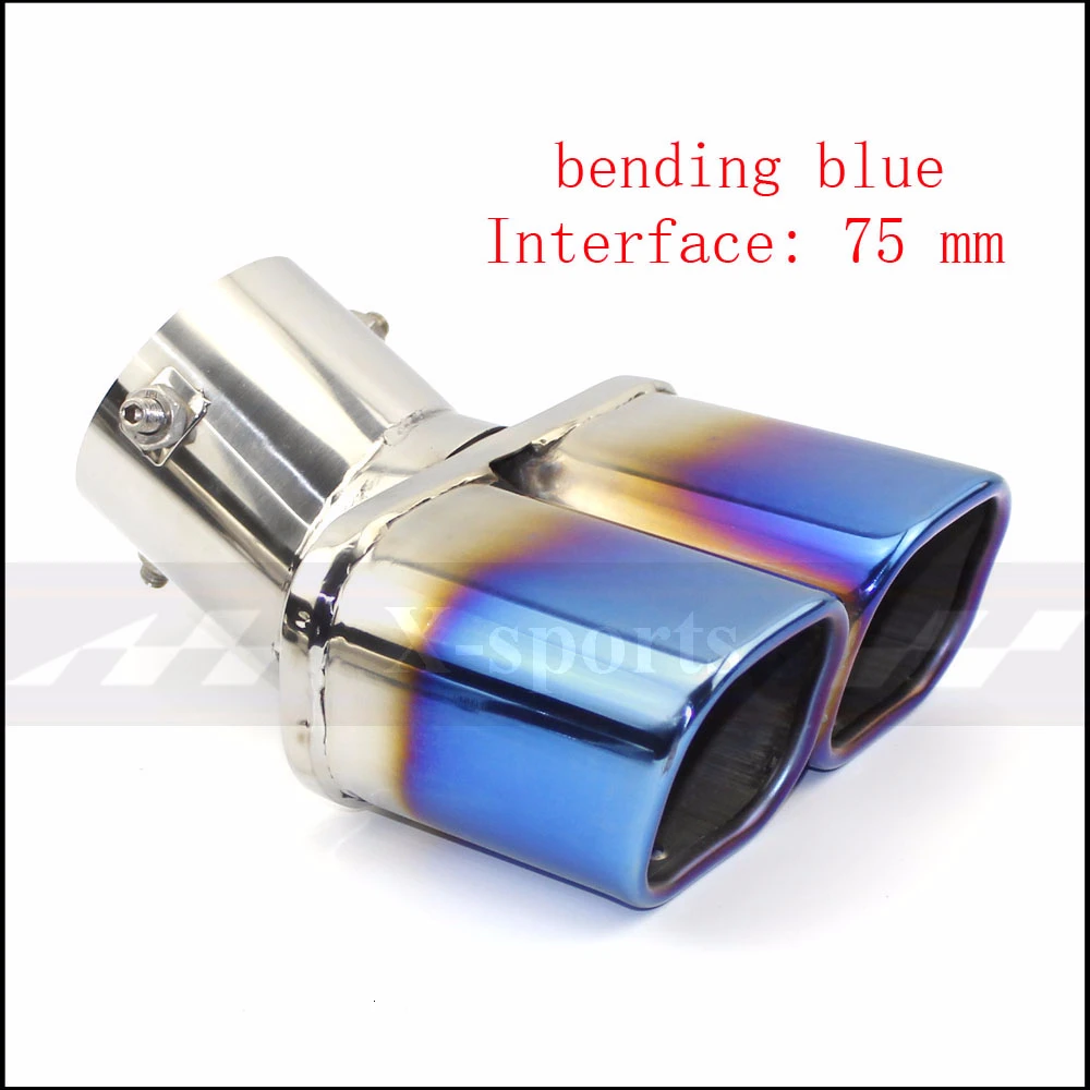 bending blue 75MM Выхлопная труба глушителя выхлопной трубы выпускное сопло конец Универсальный нержавеющая сталь Обычный конец Одна замена два двойной Выход ID 60 мм 75 мм - Цвет: bending blue 75MM