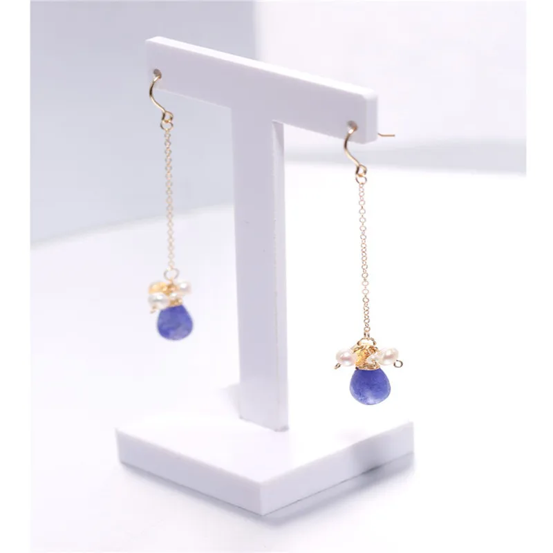 DMBS072 Plain face tanzanite earrings female yellow 14K gold Injection opal pearl for girlfriend gifts | Украшения и аксессуары