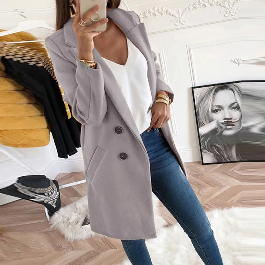Women Autumn Winter Woollen Coat Long Sleeve Turn-Down Collar Oversize Blazer Outwear Jacket Elegant Overcoats Loose Plus Size | Женская