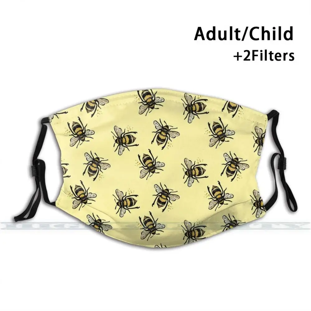 

The Bees Knees Fashion Print Reusable Funny Pm2.5 Filter Mouth Face Mask Bees Insect Bee Honey Cute Yellow Bumblebee