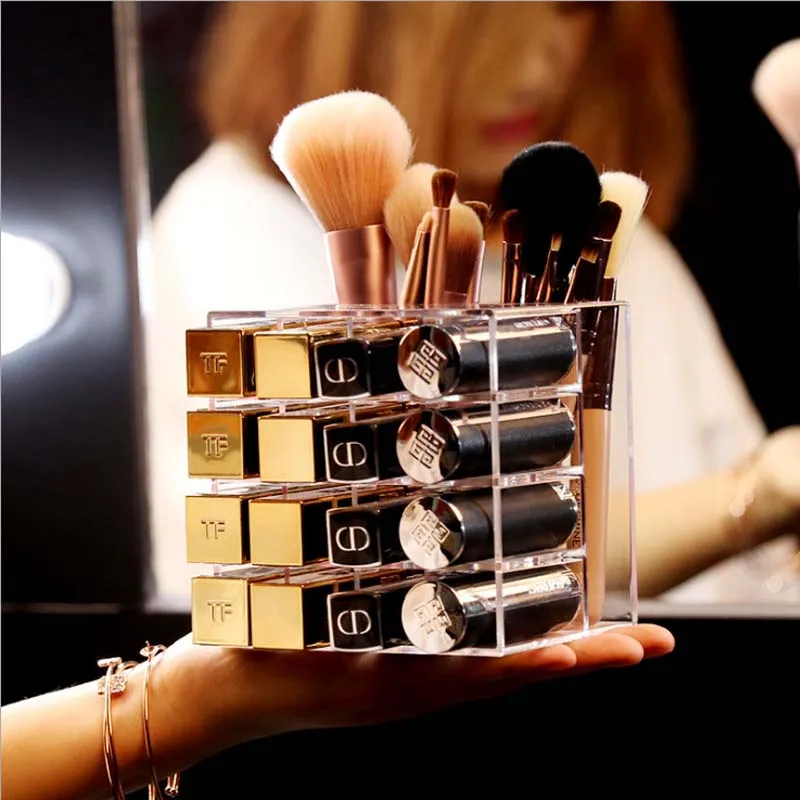 Прозрачная акриловая косметичка HUNYOO с отделениями органайзер для губной помады