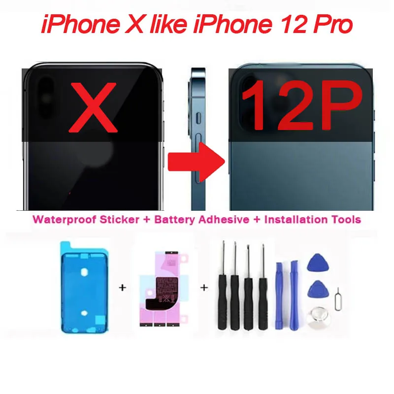 

DIY Back Cover Housing For Convert iPhone X XS XSMax into iPhone12 ProMax with Flashlight Cable Make iPhone X Like iPhone 12 Pro