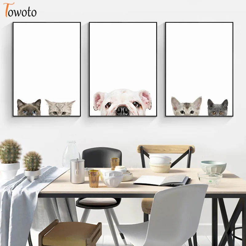 Kawaii собак и кошек Wall Art плакат с принтом в виде симпатичных животных Картина на