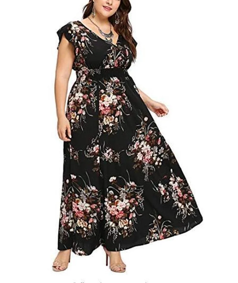 

Dress 2021 Summer Flower Print Women Dresses Fashion V-Neck Sleeveless Women Floral Dress Party Wedding Plus Size Vestidos Robe