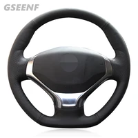 for peugeot 3008 2013 2015 car steering wheel cover black hand stitched wearable genuine leather diy steering wheel cover