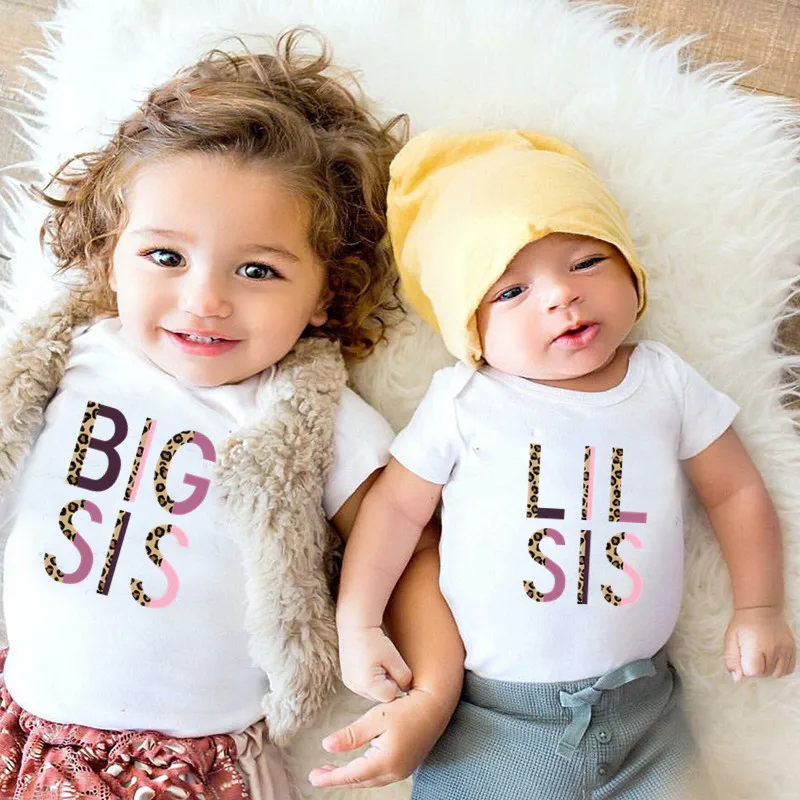 Big Sister Little Family Matching Outfits Clothes Fashion Leopard Print Kids T-shirts Girls T shirt Toddler Baby Rompers | Мать и ребенок