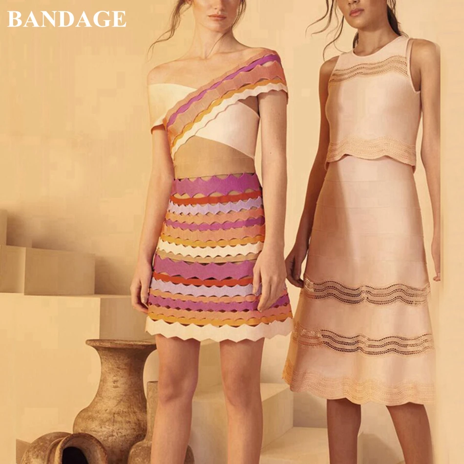 Женское Бандажное мини-платье из вискозы Радужное летнее платье-трапеция с