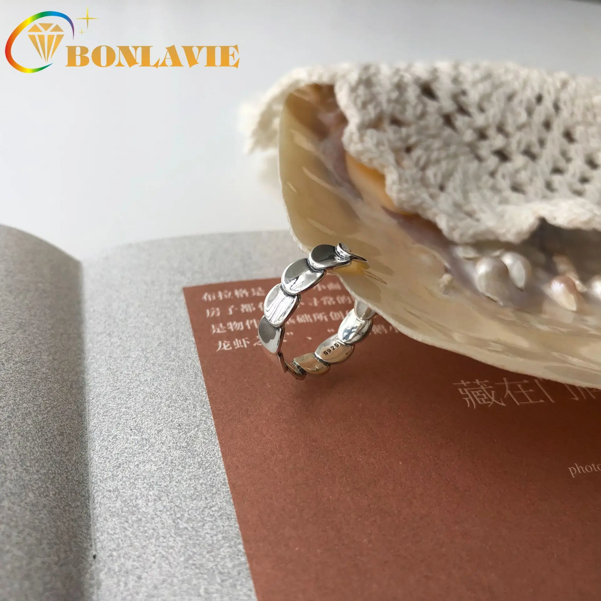 BONLAVIE 925 пробы серебряное круглое кольцо в виде листа простое регулируемое