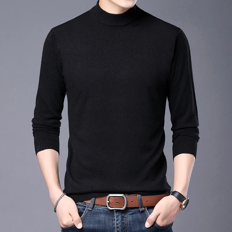 

QUANBO 2020 New Arrival Men's Thin Turtelneck Sweater Solid Color Slim Fit Fashion Elasticity Pullovers 7 Color Brand Clothes