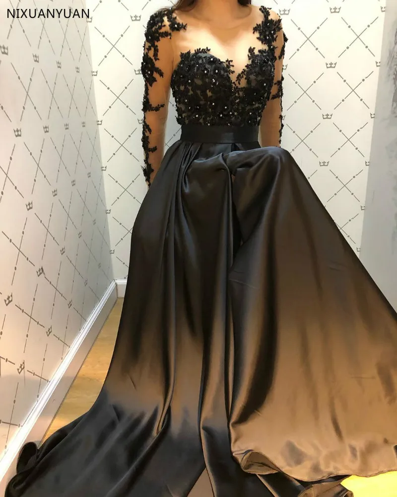 Вечернее торжественное платье 2021 Abendkleider Vestido Longo Festa Robe De Soiree черный длинный рукав