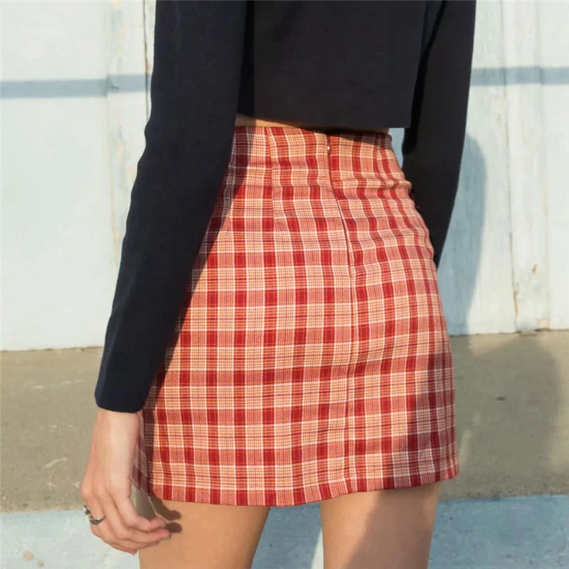 Women Summer Plaid Pencil Skirt Mini Fashion Casual Ladies Chic Sexy Streetwear Split Elegant Elastic Female Bodycon | Женская одежда