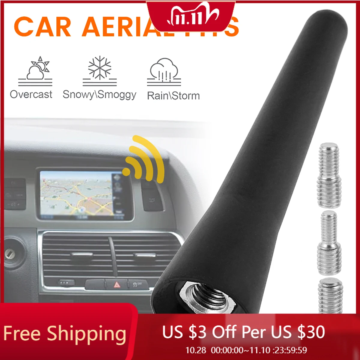 

Car Aerial Short Car Radio Antenna Small Short Universal Short Radio Antenna Adapter AM/FM Aerial Mast Roof Accessories