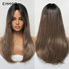 Парик EMMOR с эффектом деграде, черные светло-каштановые волосы с челкой для женщин, длинные парики из натуральных синтетических волнистых волос Блонд