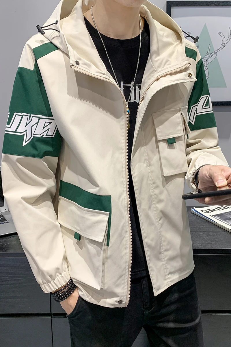 

coat fan Men's Multi Pocket hooded hip hop hip hop with zipper jacket