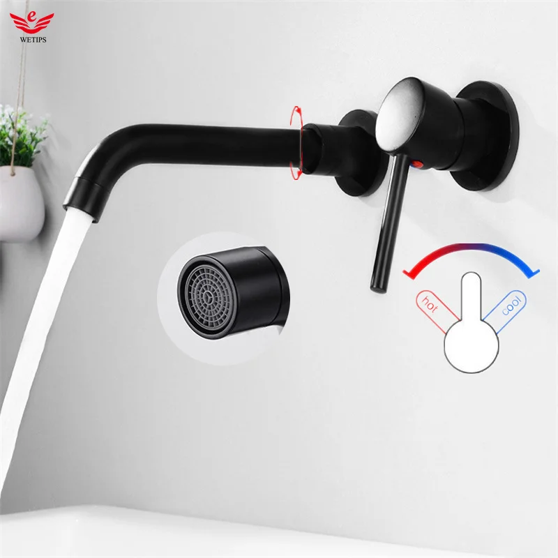 

WETIPS Black Wall Washbasin Faucet Cold Hot Water Wall Sink Mixer Tap Single Handle 360 Grifo Robinet Lavabo Basin Faucets