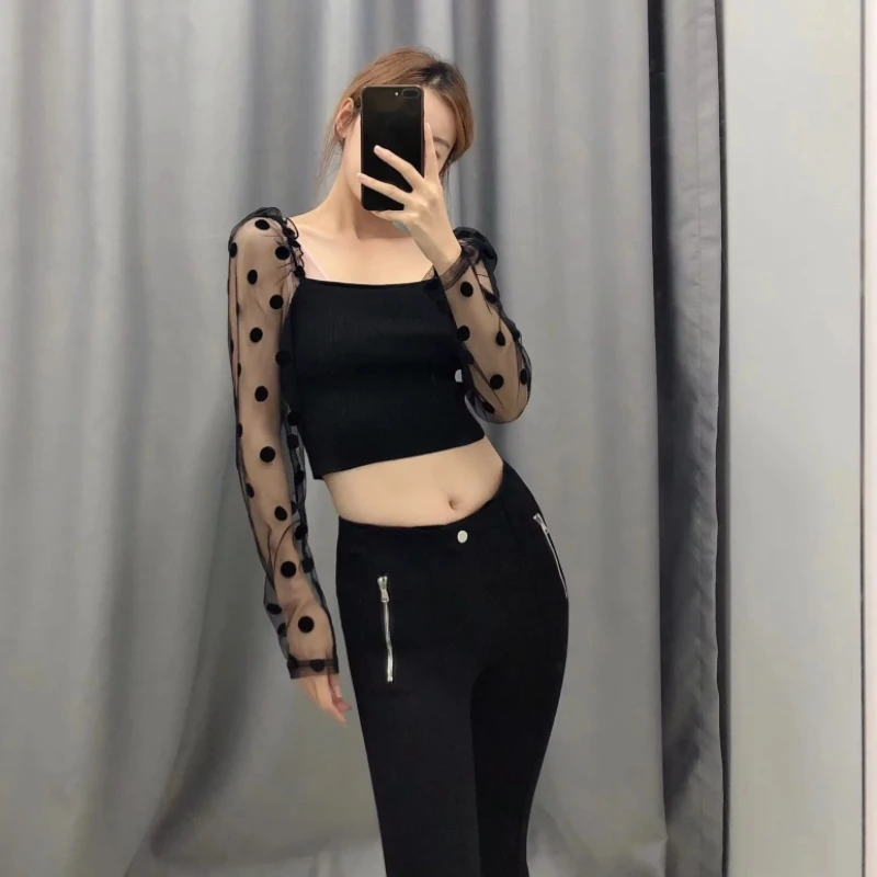 Новая женская сексуальная прозрачная сетчатая вязанная короткая рубашка в стиле