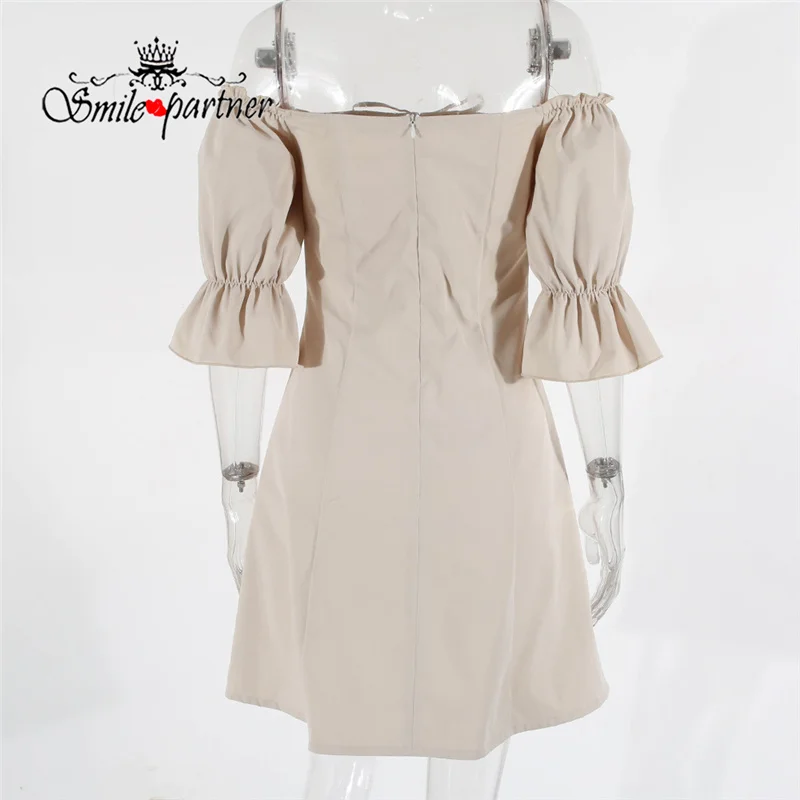 

Smile Women Bow Lantern Sleeves Summer Dresses Casual Solid Fashion Mini Dress Lady Zipper New Elegant A-Line Dress A210486
