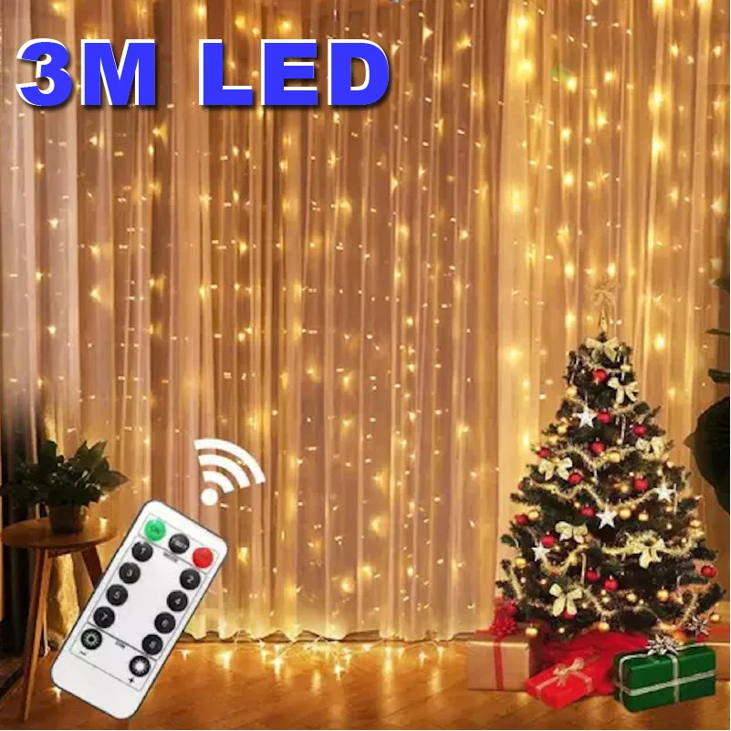 

3M LED Fairy Lights Garland Curtain Lamp Remote Control USB String Lights Garland Christmas Wedding Ramadan Decoration for Home