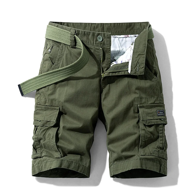

2020 New Men Summer Casual Shorts Beach Ankle Length Cargo Shorts Pants Solid Color Army Style Shorts
