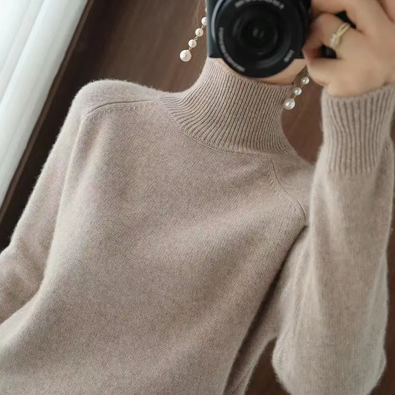 

Turtleneck Sweaters Women Autumn Solid Long Sleeve Knitted Pullovers Female Thick Loose Cashmere Bottoming Shirt Jumpers Tops
