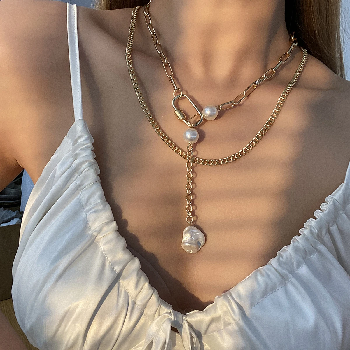 Женское винтажное ожерелье AENSOA многослойное золотого цвета в стиле панк длинная