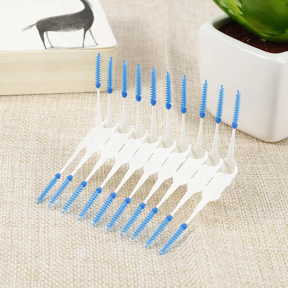 

200pcs Double Floss Head Hygiene Dental Silicone Interdental Brush Toothpick Tooth Gap Brush dental floss