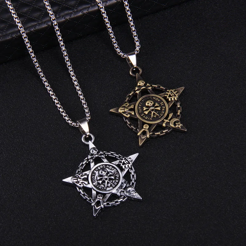 

Pirate Skull Necklace Geometric Five-Pointed Star Hip Hop Fried Street Personality Sweater Chain Men and Women Couple Jewelry