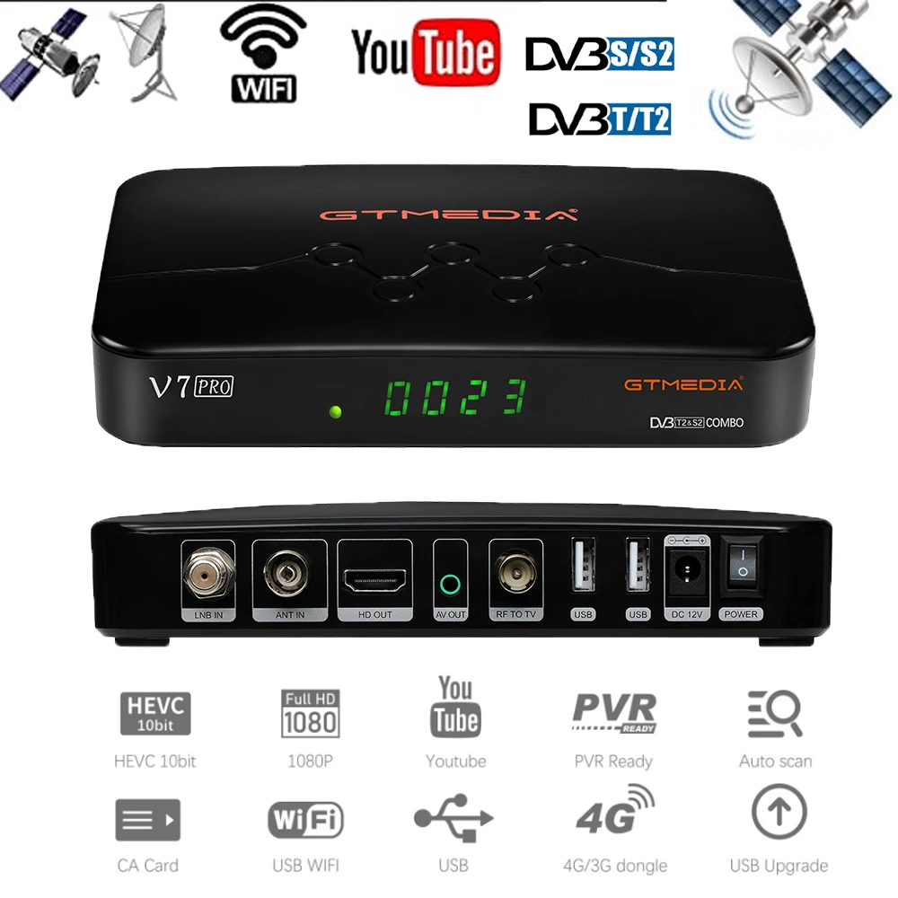 Новый цифровой декодер для телевизора dvb S2X + T2 GTMEDIA V7 pro Combo спутниковый ресивер H.265