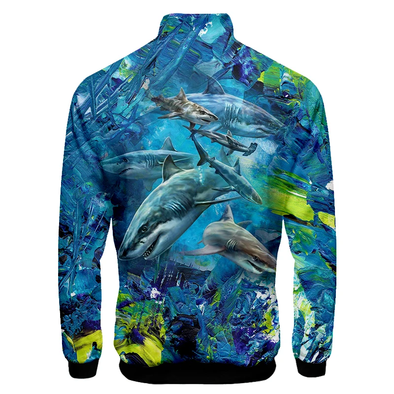 

UJWI Trend 3D Stand-up Collar Ocean Shark Hoodie Hood Men Zipper Hoodies Jackets All Sleeve Zip Up Jackets Tops Dropshipping