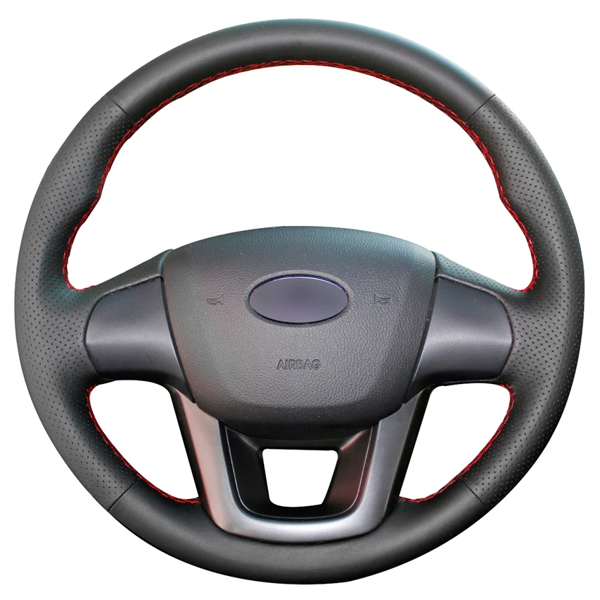 

Hand Sew Black Genuine Leather Car Accessories Comfortable Steering Wheel Cover for Kia K2 Rio 2011 2012 2013 2014 2015 2016