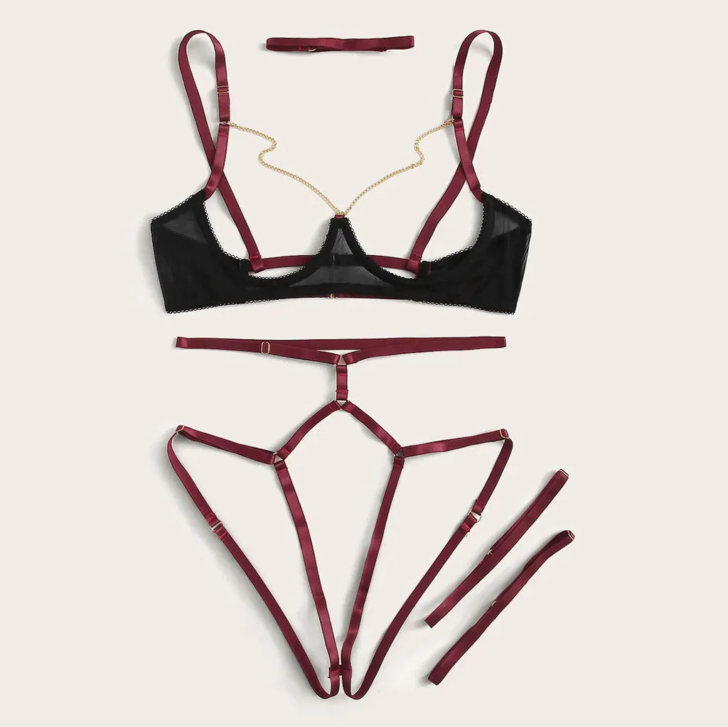 Porno Babydoll Lenceria женское сексуальное кружевное нижнее белье бюстгальтер + подвязка