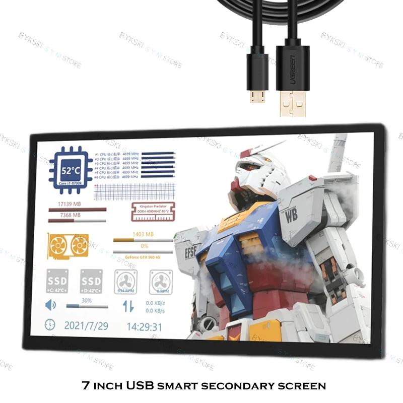 

HD LCD Display IPS USB TYPE-C 7 inch 1024X600 Screen Computer Monitor For Game Cabinet Smart Software Freely Drive Aida64