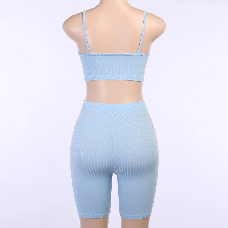 

ZKYZWX Sexy Ribbed Knit 2 Piece Set Women Summer Tracksuit Crop Top Biker Shorts Sweat Suits Lounge Wear Outfits Matching Sets