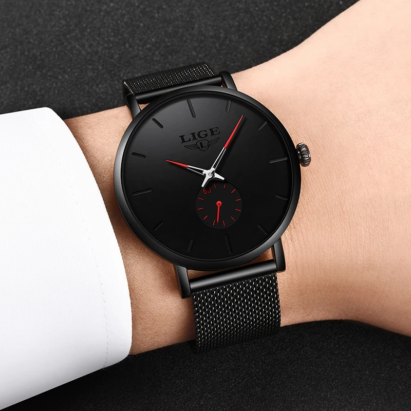 Часы наручные LIGE Мужские кварцевые модные спортивные брендовые Роскошные