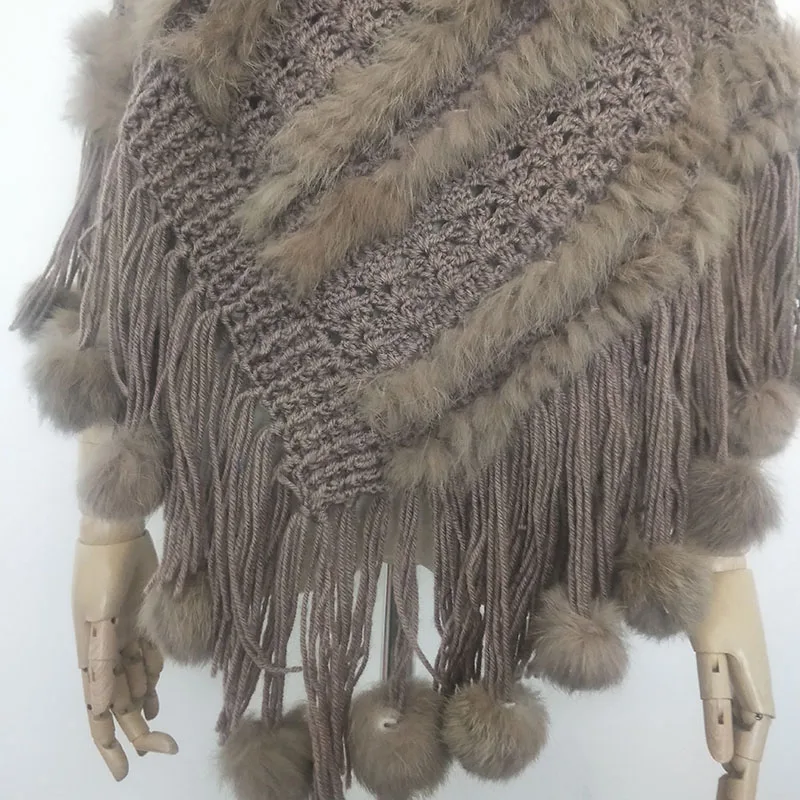 

Women Autumn Knitted Natural Fur Poncho With Tassel Real Rabbit Fur Ball Shawl Female Rabbit Fur Cape Female Real Fur Shawl