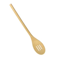 wooden bamboo slotted spoon 12 inch no heat handle cooking mixing stirring kitchen tool natural light utensil