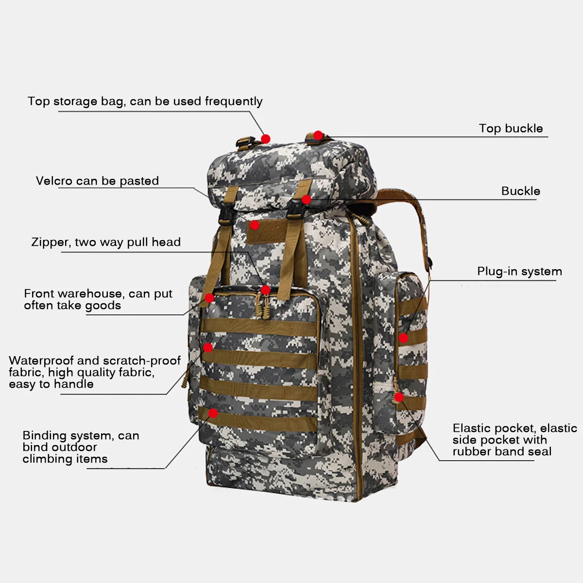 

80L Outdoor Military Rucksacks Oxford Fabric Waterproof Tactical backpack Sports Camping Hiking Trekking Fishing Hunting Bags