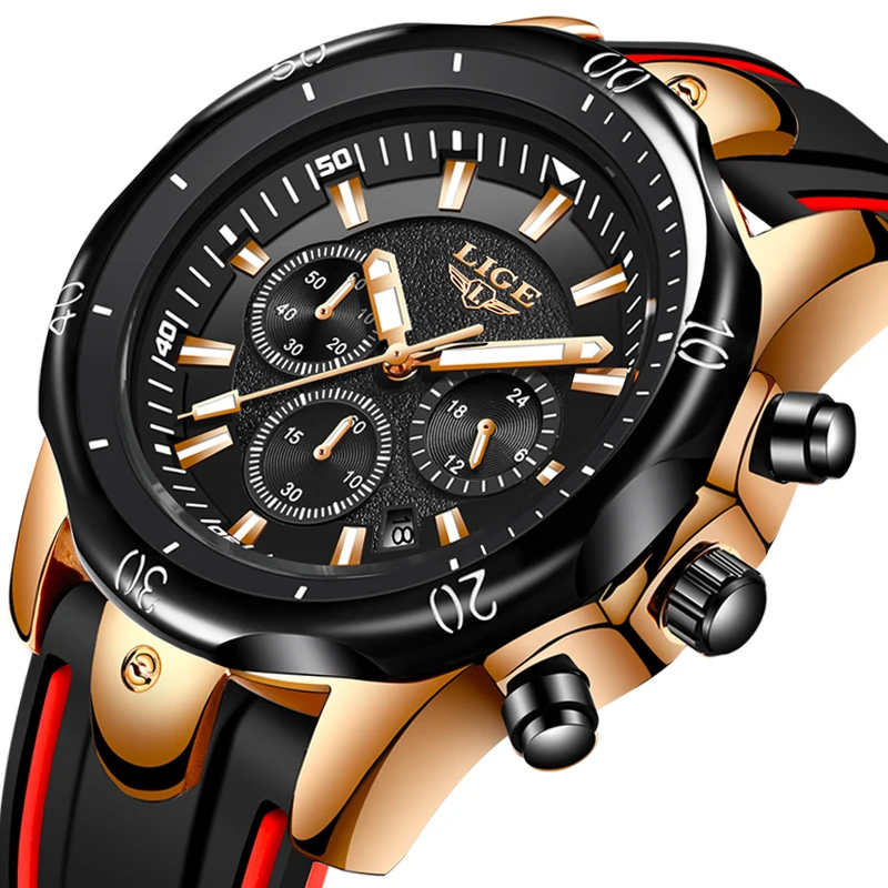 LIGE мужские s часы лучший бренд класса люкс силиконовые водонепроницаемые