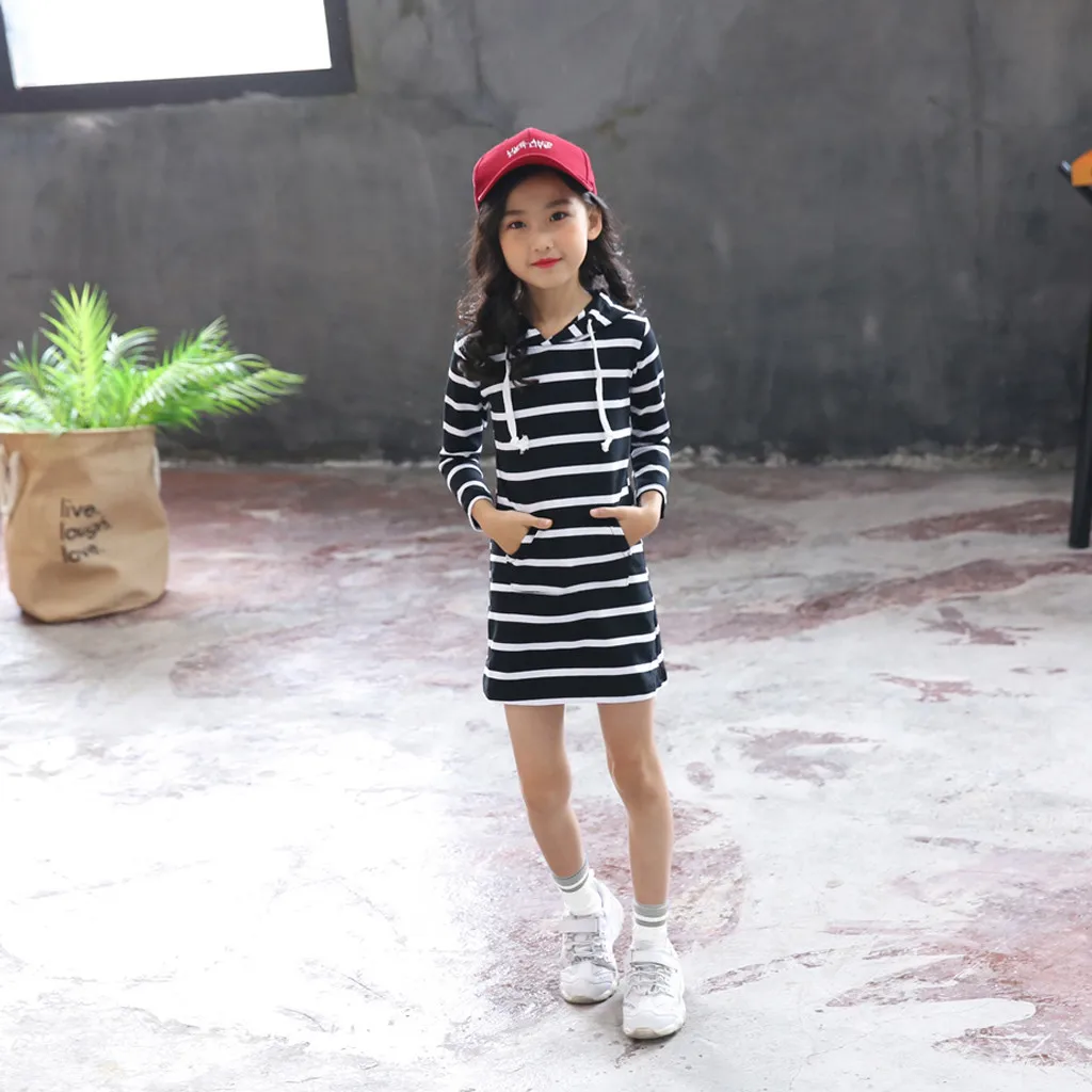 Тонкая одежда в полоску с длинным рукавом для девочек подростков Милая юбка