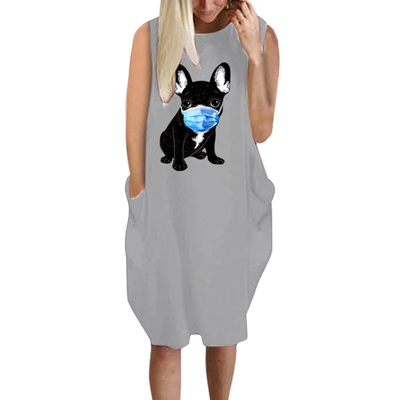 Vicabo черное платье с принтом собаки масками сексуальное лето 2020 карманом Femme халат
