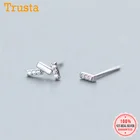 TrustDavis 100% настоящие ювелирные изделия из стерлингового серебра 925 пробы, женские серьги-гвоздики с асимметричным кубическим цирконием, подарок для девочек, детей, леди DS519